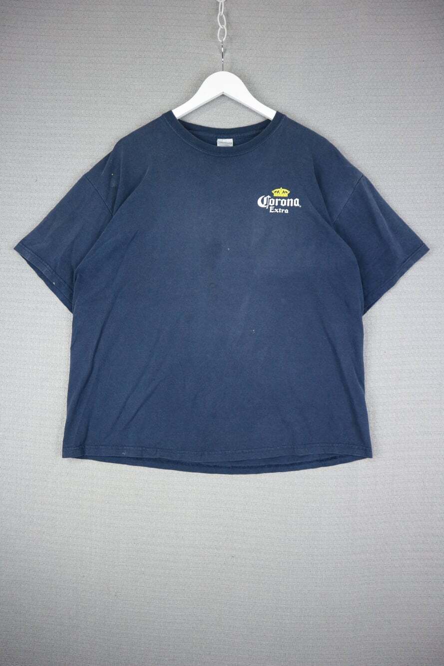 Corona Faded Distressed Logo Vintage Tee Navy Y2K XL Gildan